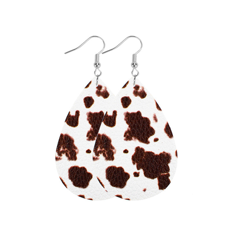 Wholesale Western Style Leopard Print Cow Print Leather Double Sided Print Earrings